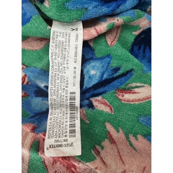 ZARA BASIC Z1975 Green Floral Wrap Dress M | Puff Sleeve Belted Mini Boho Style - Picture 5 of 7